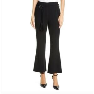 Cinq a Sept Pant 8 Avril Cropped Flare Belted Black High Rise Tassel Office Chic